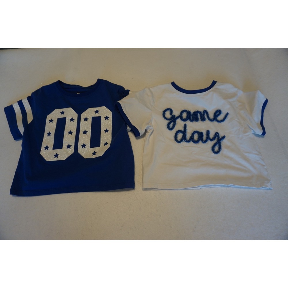 Azarhia Kids Game Day T-Shirt Set Blue White Glitter Jersey Ringer Size YXS 5
